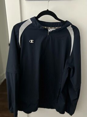 Champion Navy Pullover Jacket with White Shoulder Accents